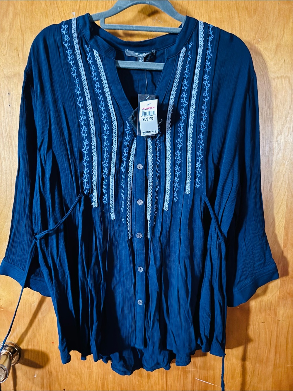 Miss Me Navy Blue Embroidered Button-Front Tunic